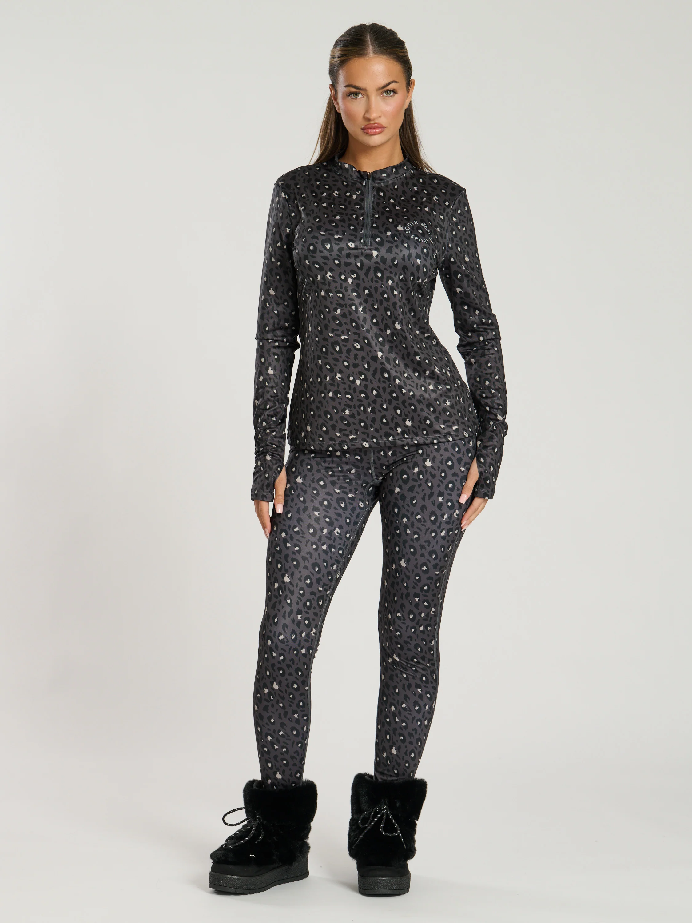 Alps Half Zip Base Layer in Black Leopard - Image 4