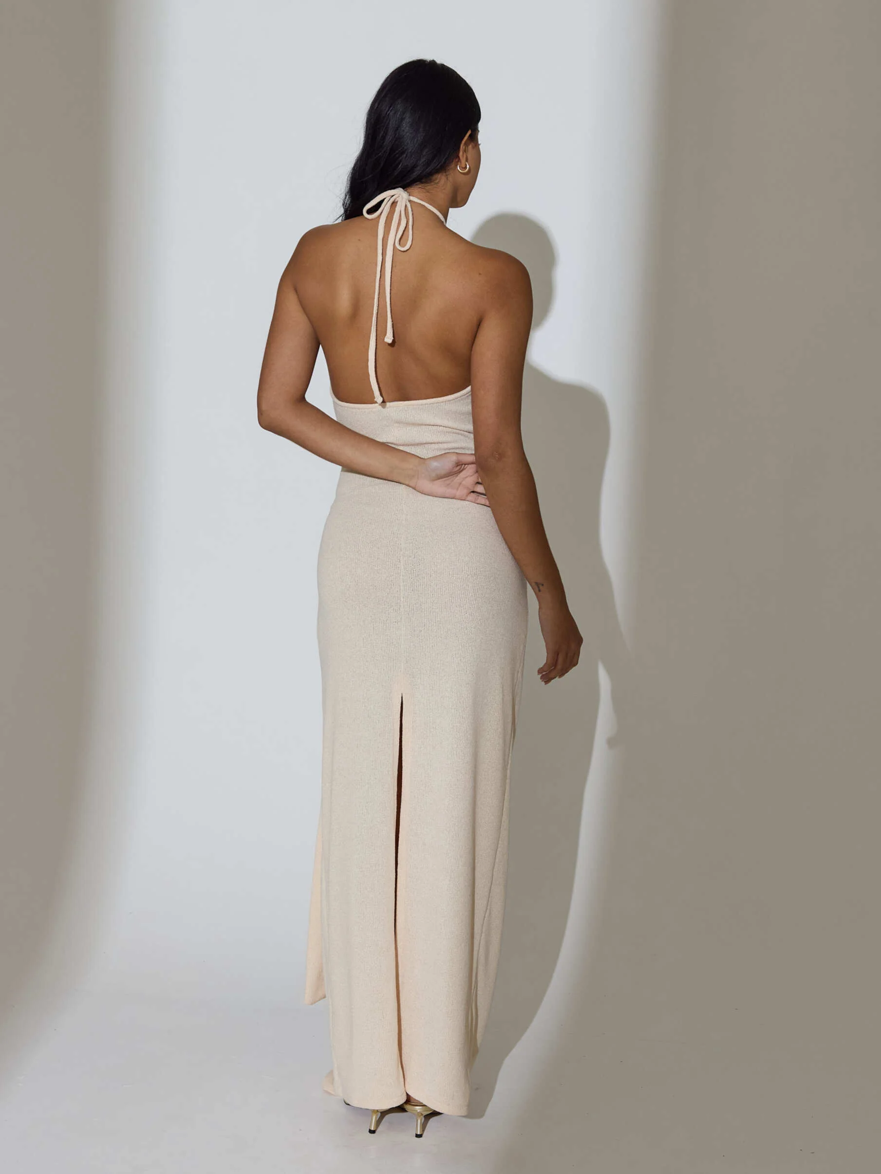 Amalfi Knitted Sash Tie Maxi Dress in Beige - Image 6