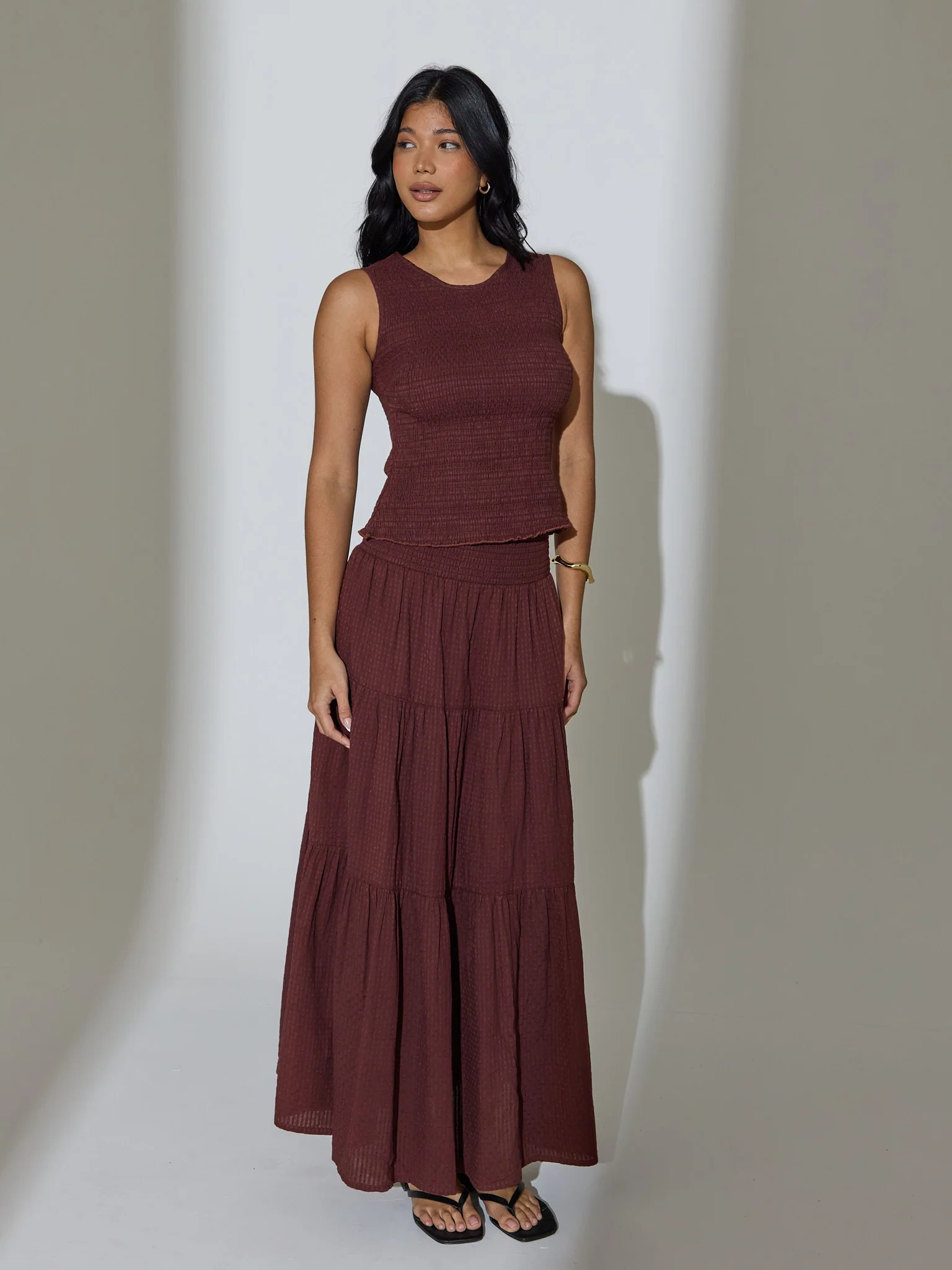Cleo Smocked Sleeveless Top in Brown - Image 3