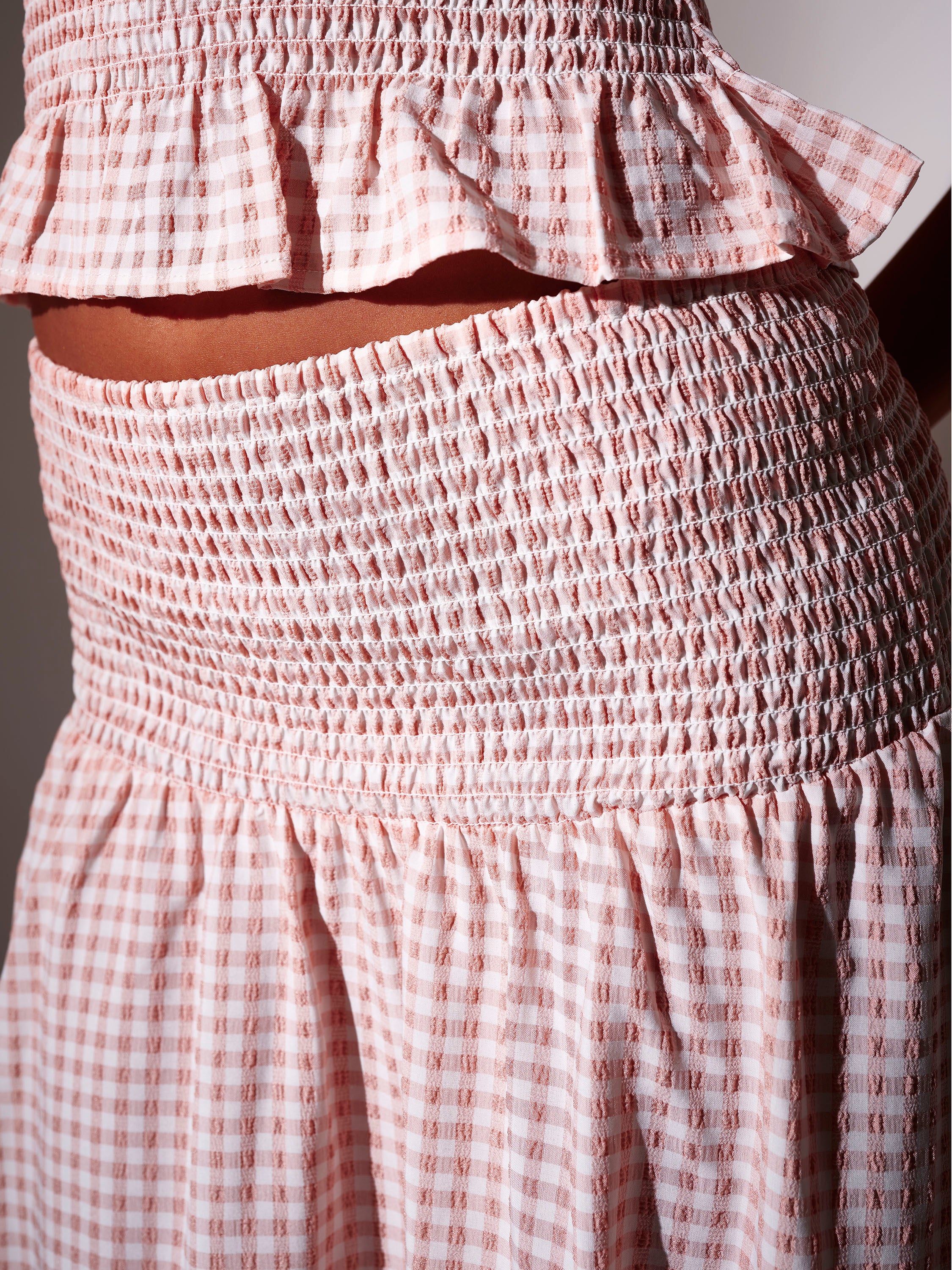 Aurora Shirred Waist Cotton Maxi Skirt in Coral - Image 3