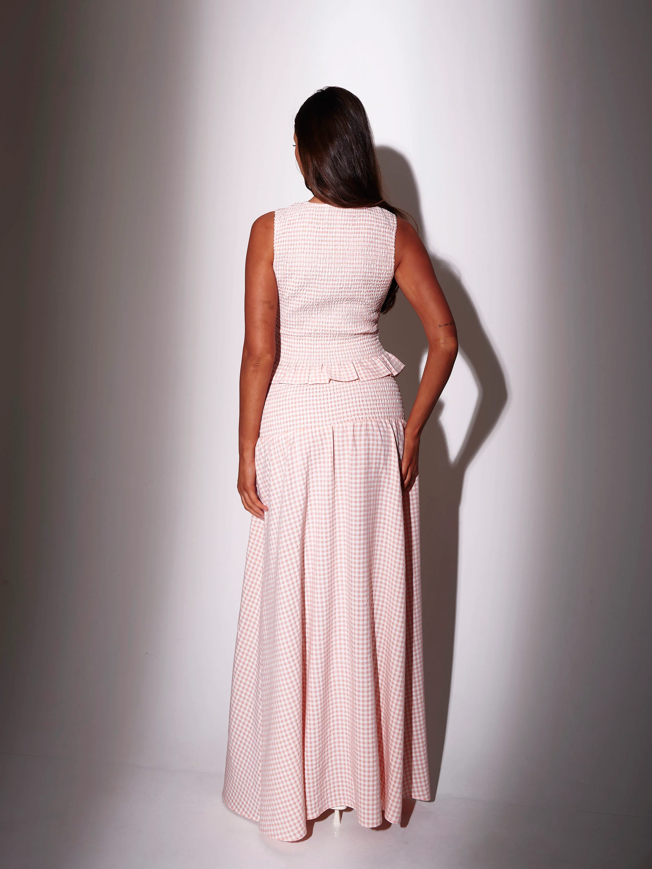 Aurora Shirred Waist Cotton Maxi Skirt in Coral - Image 5