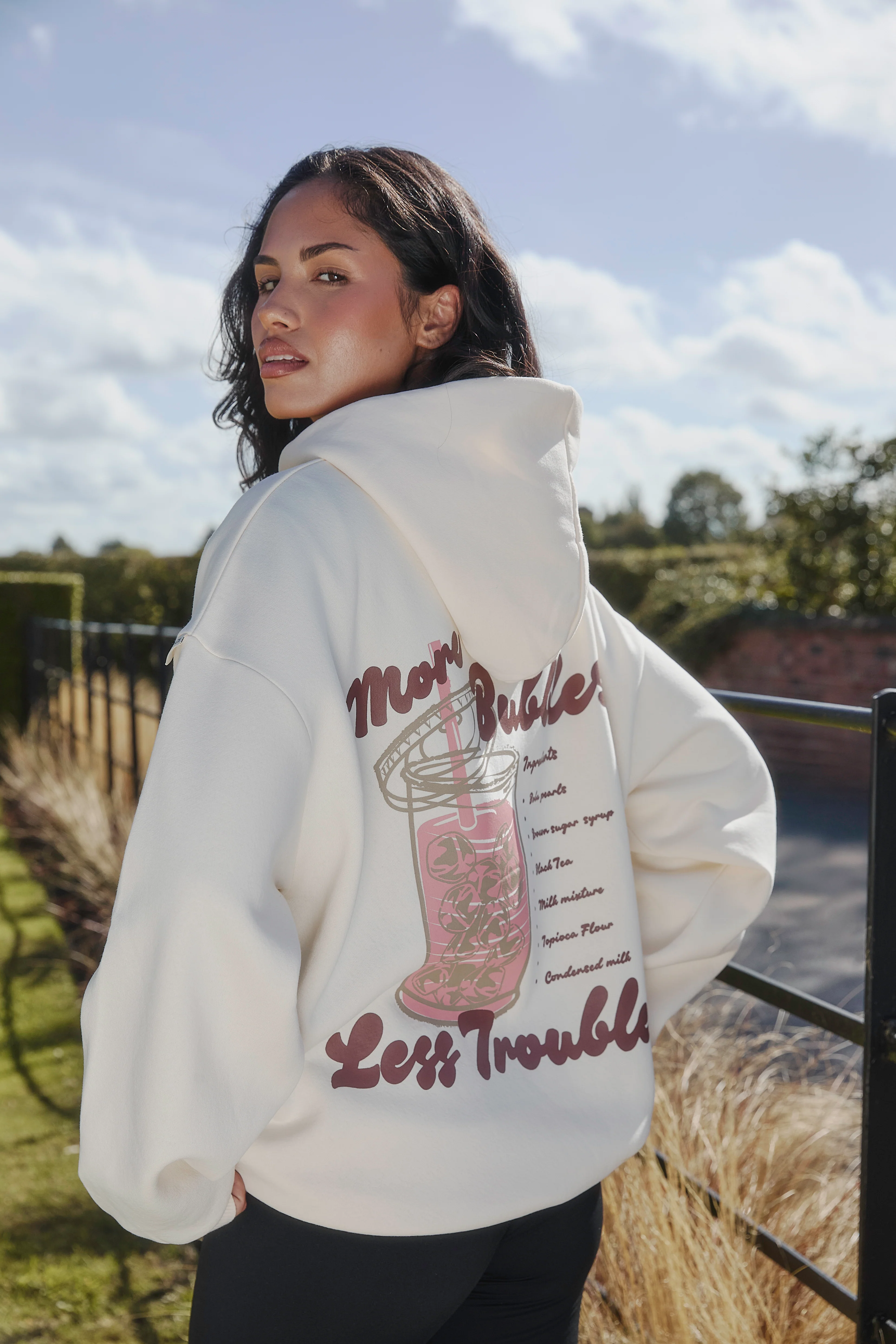 Core Bubble Tea Hoodie in Cream