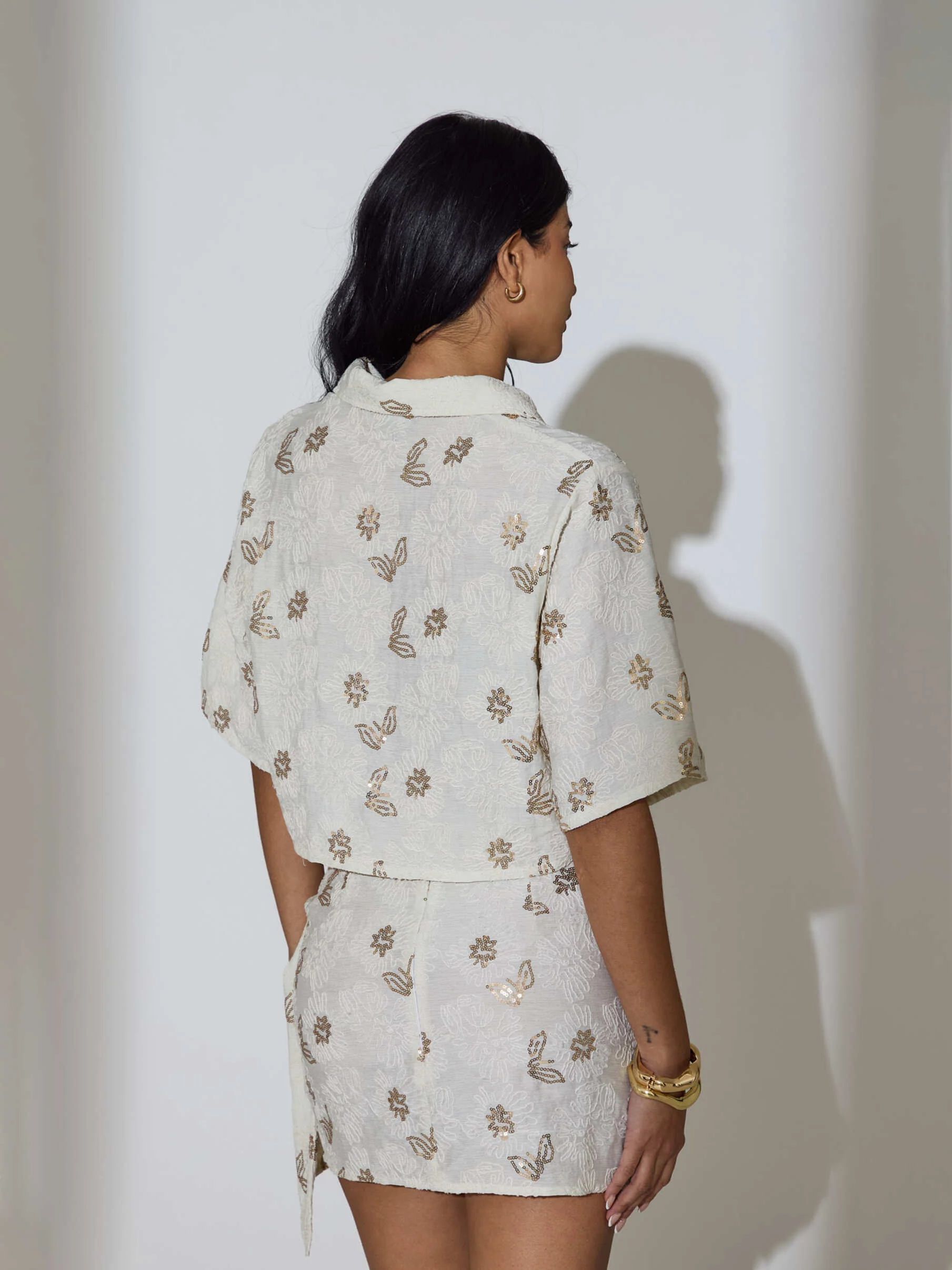 Sway Embroidered Mini Wrap Skirt in Cream - Image 5