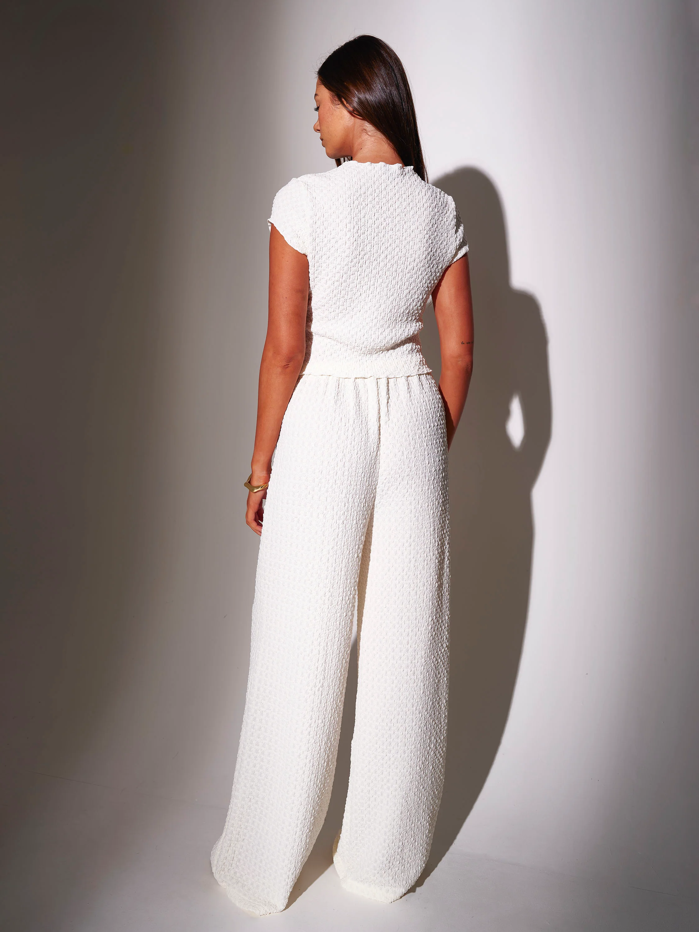 Laze Textured Trousers in Cream - Image 4
