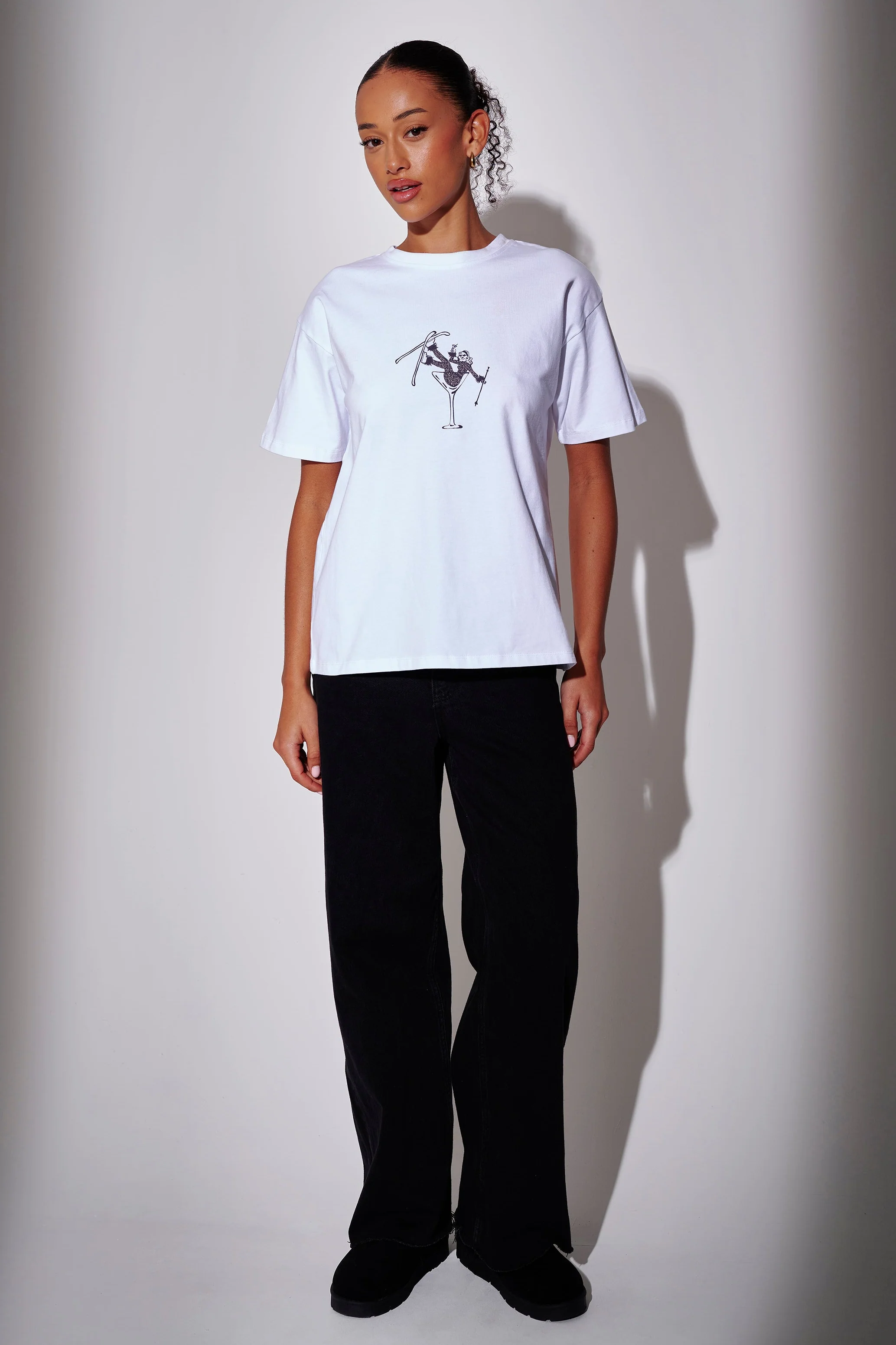Ski Cocktail Glass Graphic Tee in White - Image 2