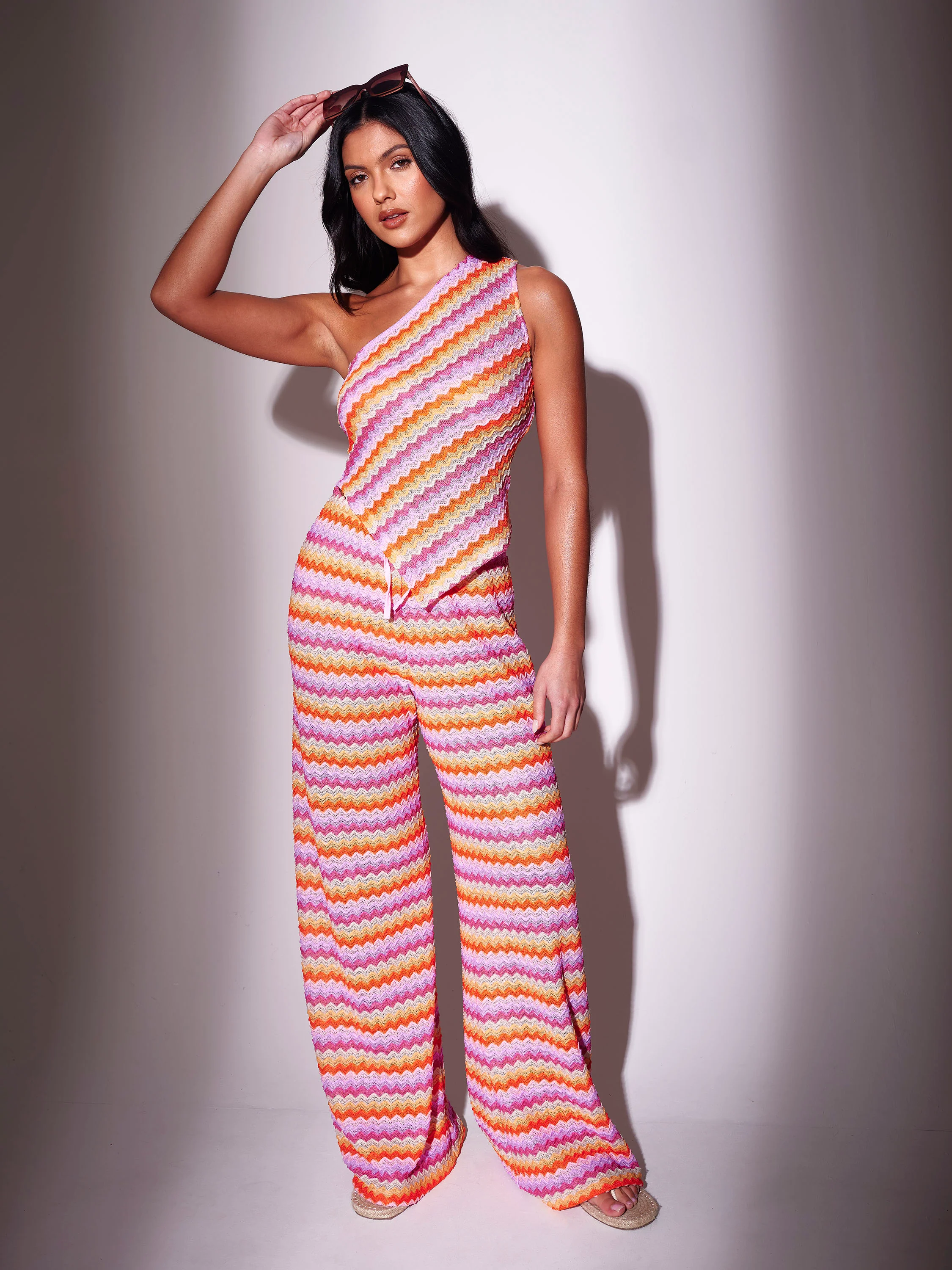 Solar Chevron One Shoulder Top in Pink - Image 3