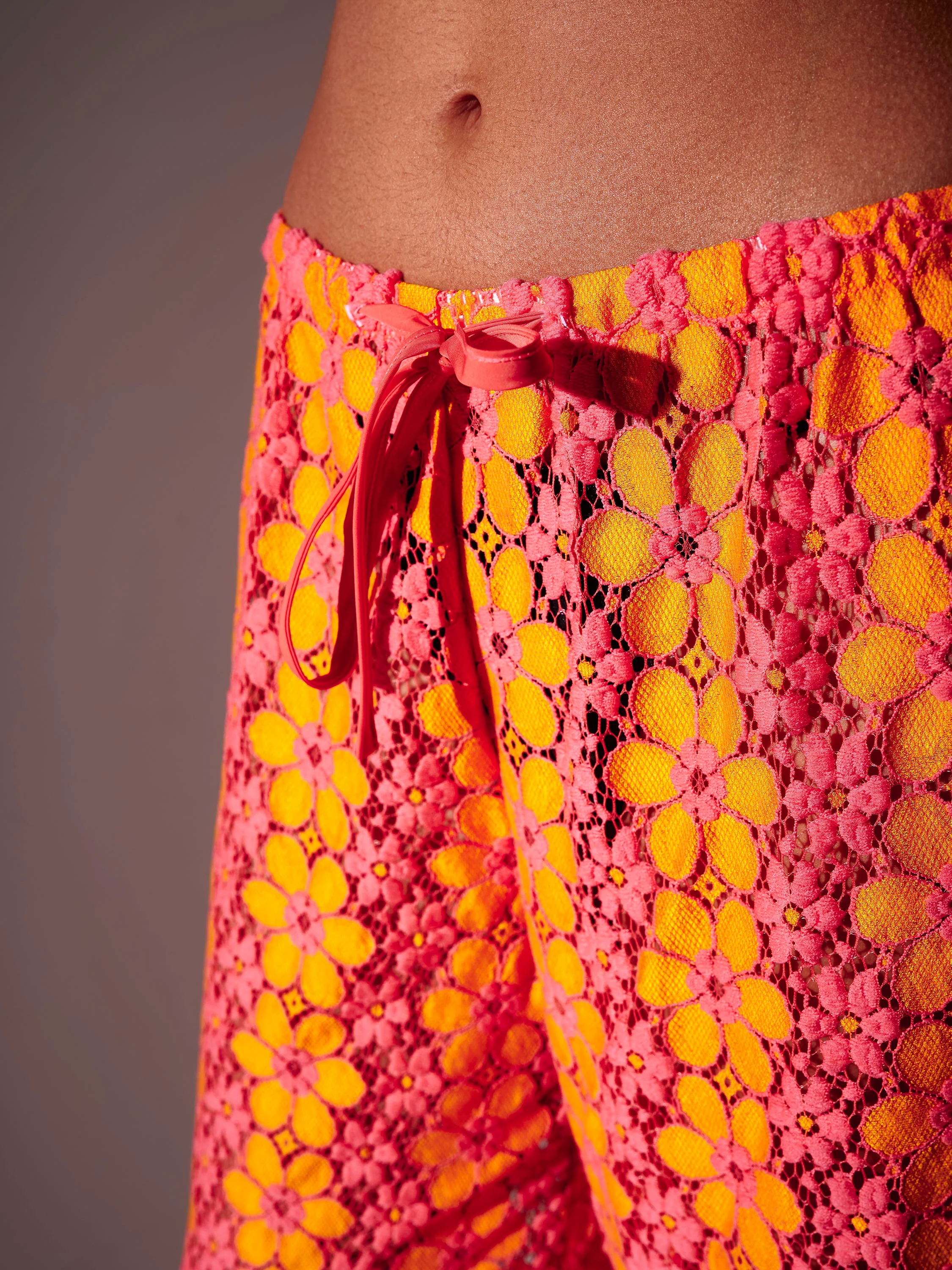 Selena Floral Crochet Wide Leg Trousers in Pink - Image 4