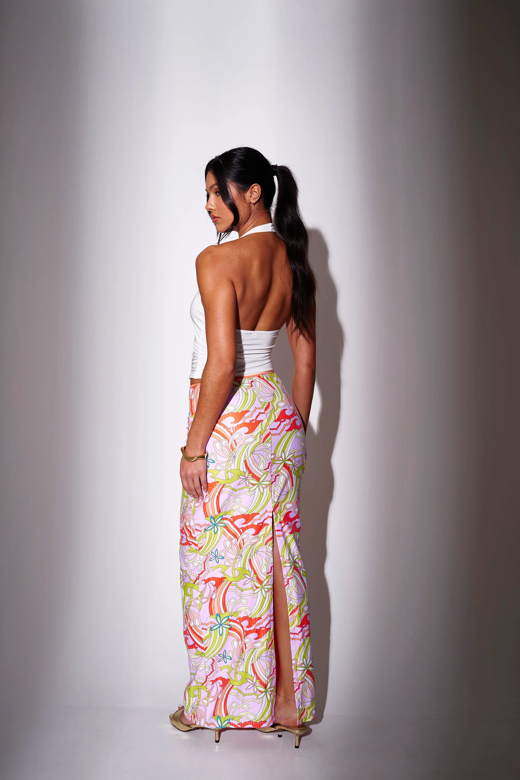 Elsie Retro Printed Sequin Maxi Skirt - Image 5