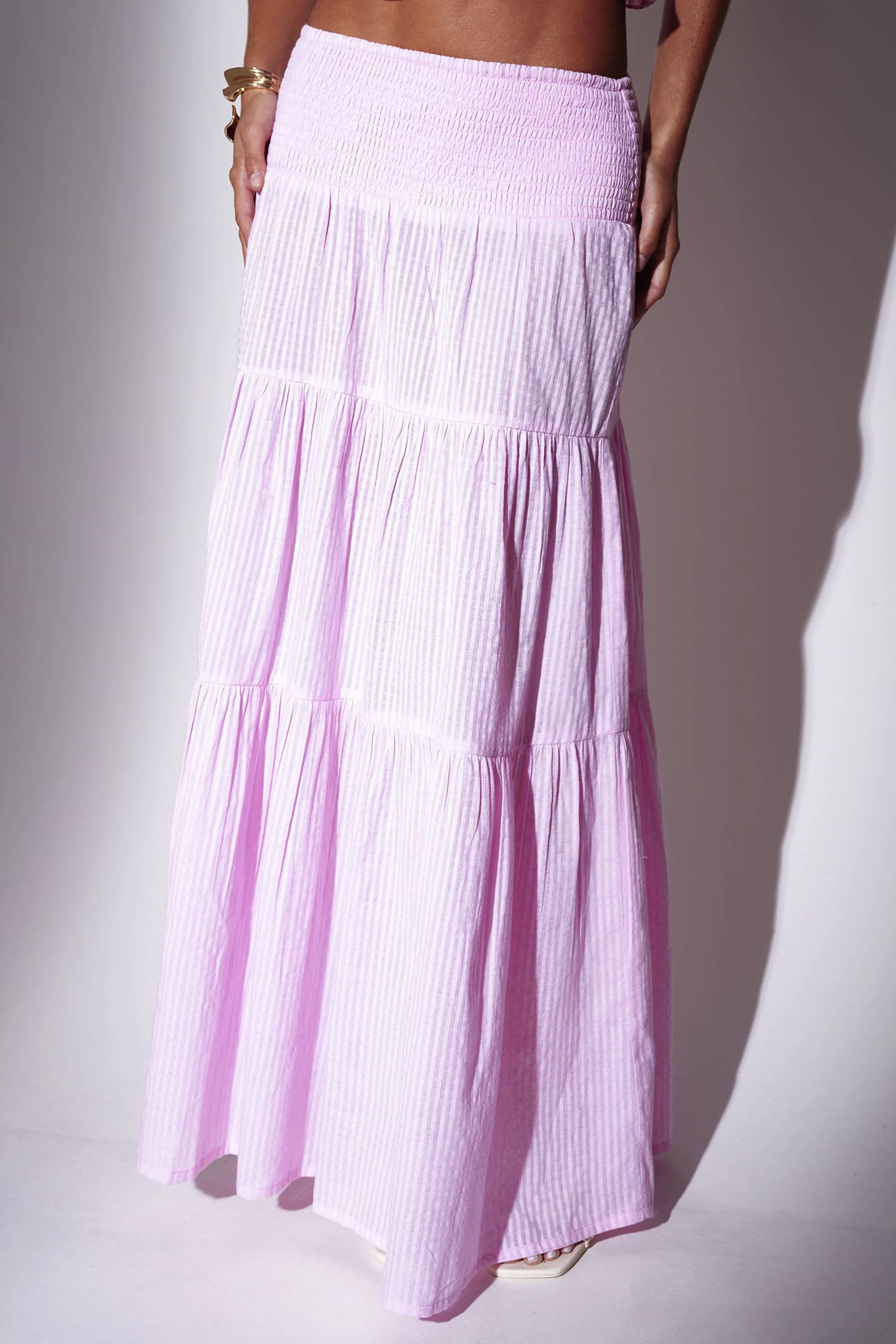 Poppy Shirred Cotton Maxi Skirt in Pink - Image 2