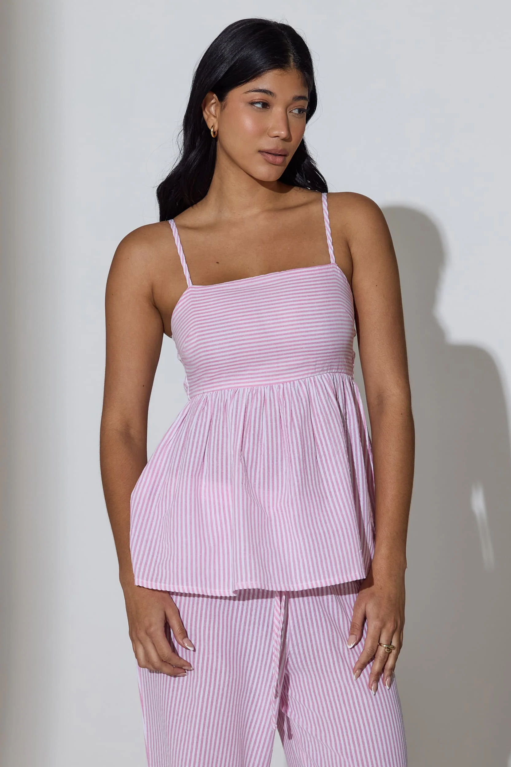 Daisy Striped Peplum Top in Pink - Image 2