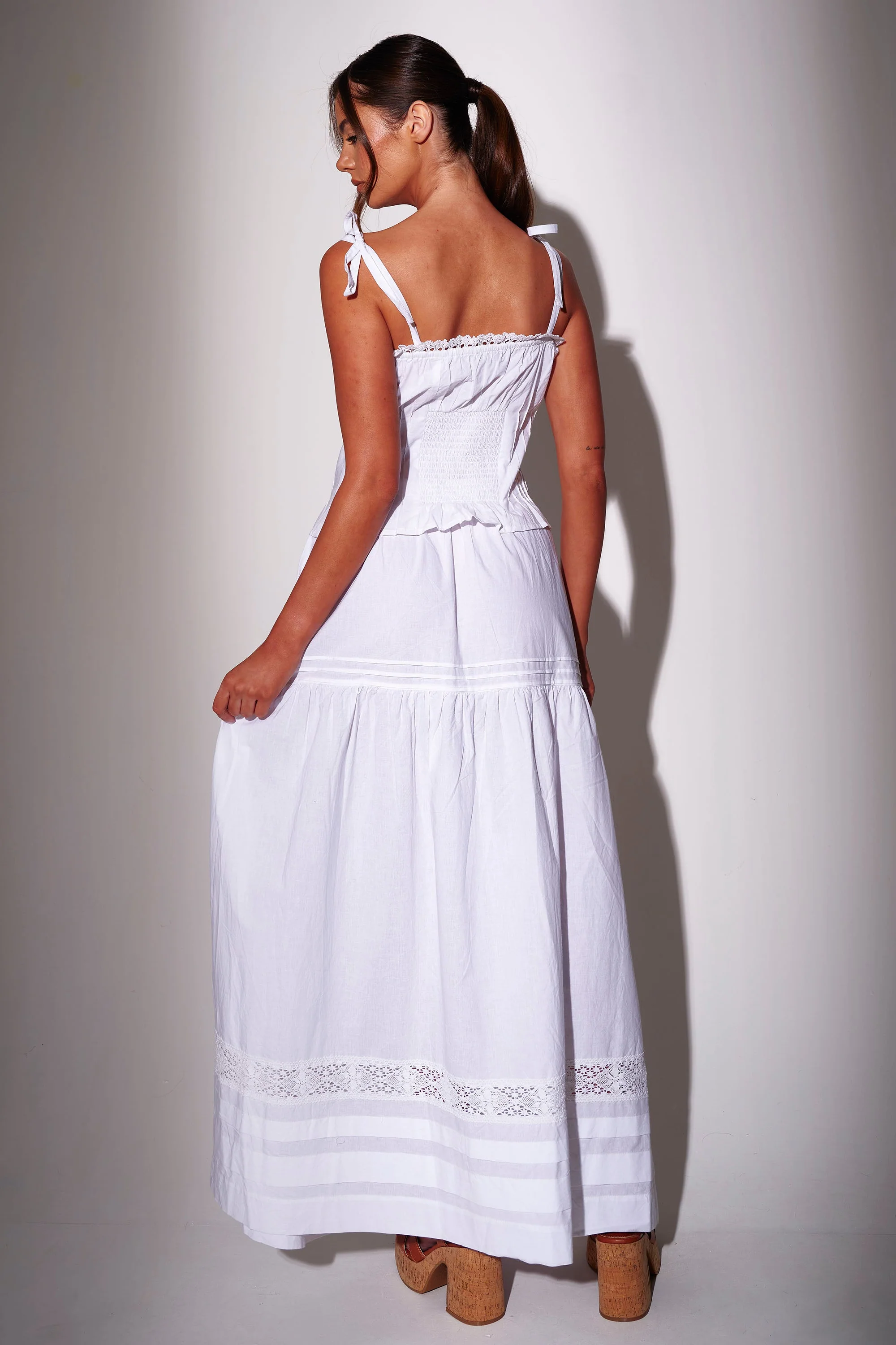 Skye Pleated Cotton Maxi Skirt in White - Image 4