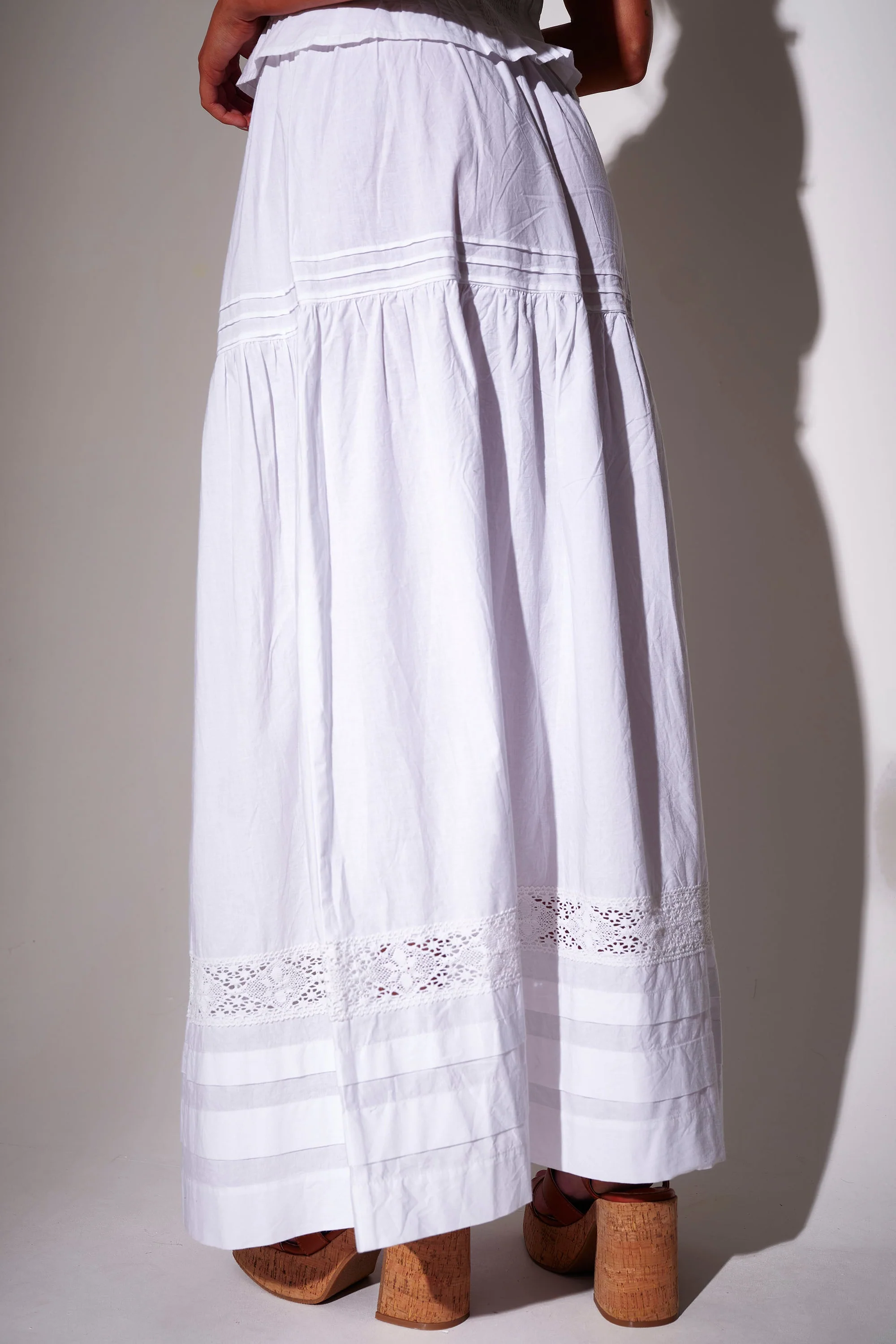 Skye Pleated Cotton Maxi Skirt in White - Image 5