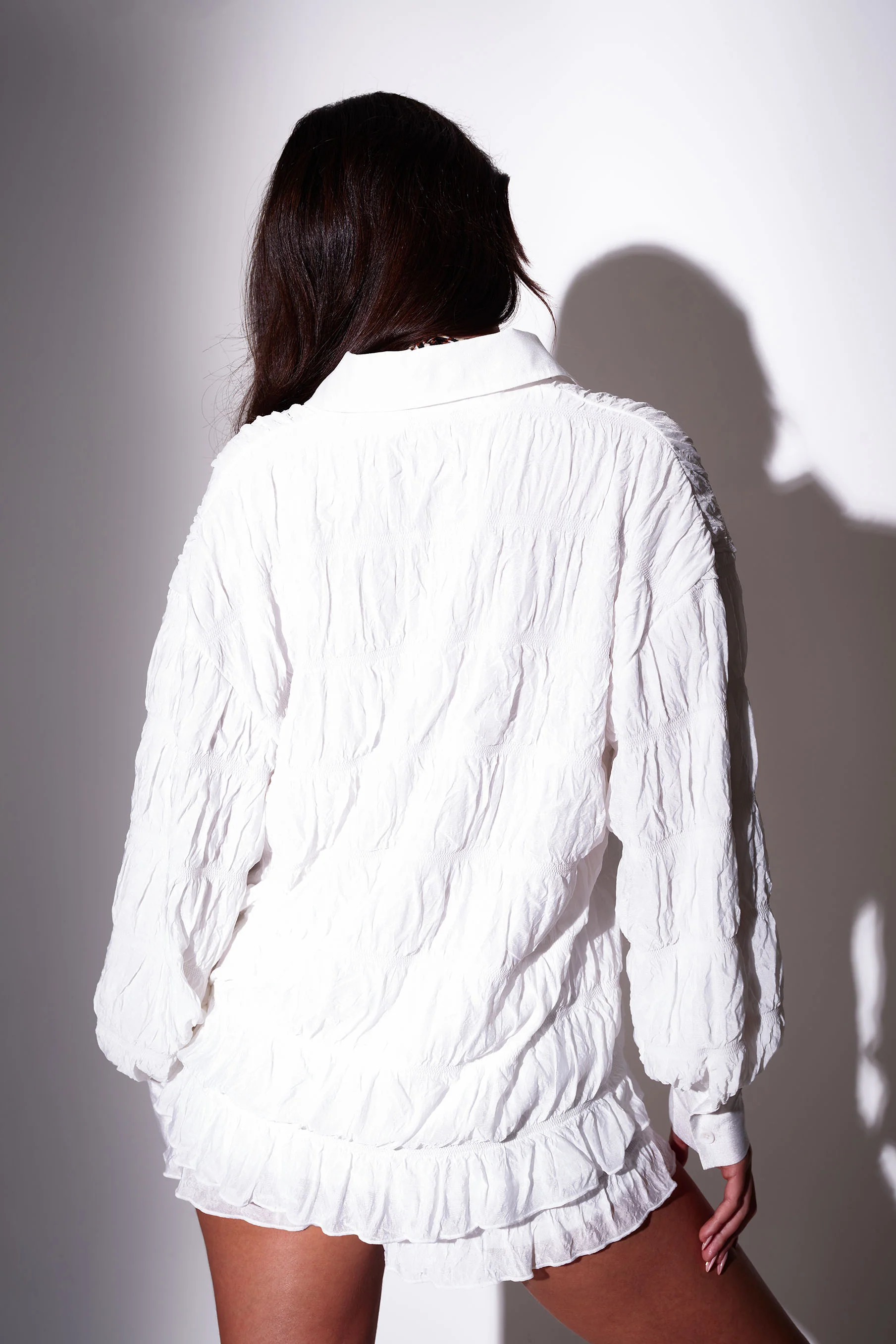 Kayleigh Ruched Shirt in White - Image 3